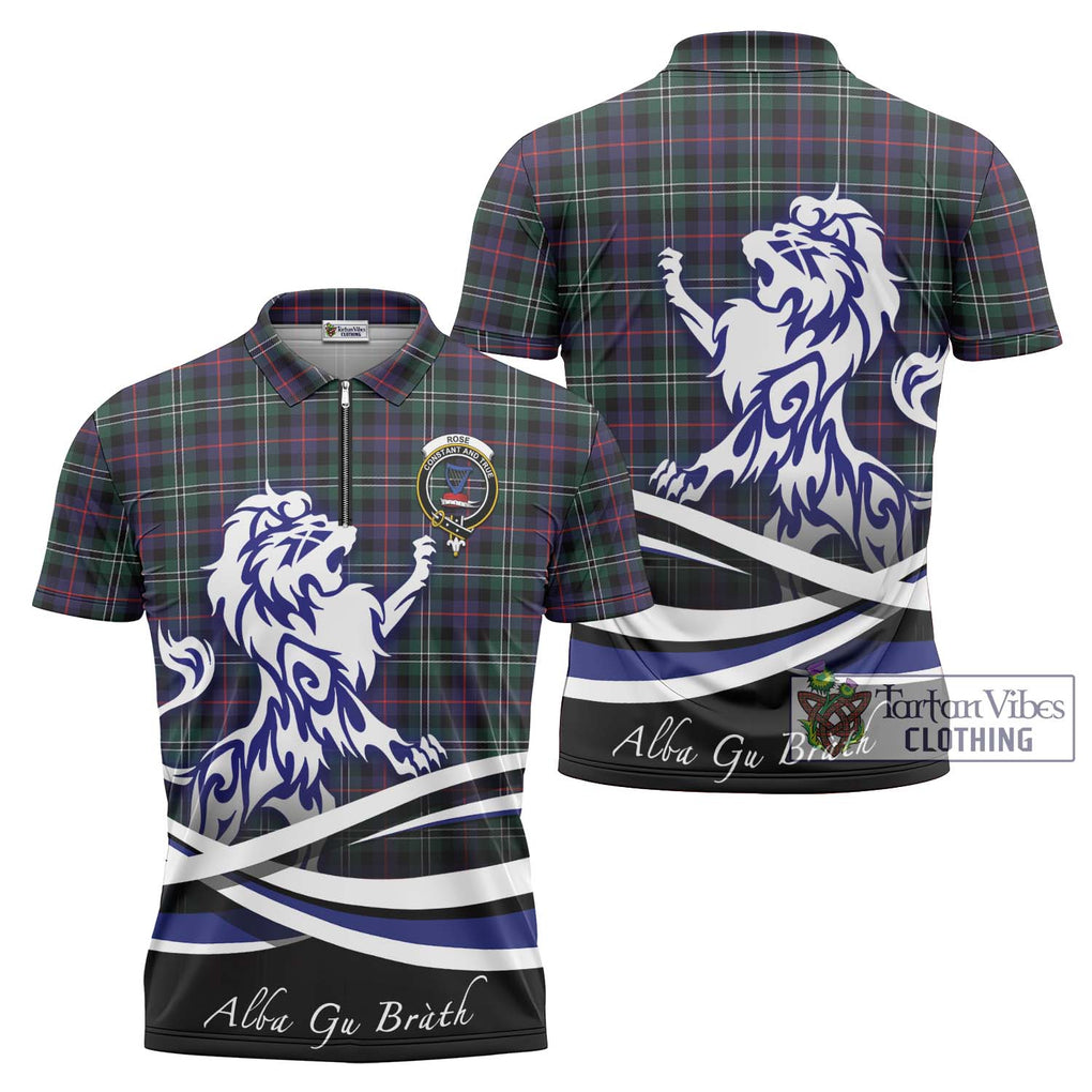 Rose Hunting Modern Tartan Zipper Polo Shirt with Alba Gu Brath Regal Lion Emblem Unisex - Tartanvibesclothing Shop