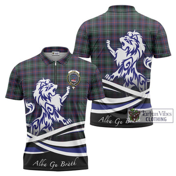 Rose Hunting Modern Tartan Zipper Polo Shirt with Alba Gu Brath Regal Lion Emblem