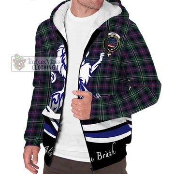 Rose Hunting Modern Tartan Sherpa Hoodie with Alba Gu Brath Regal Lion Emblem