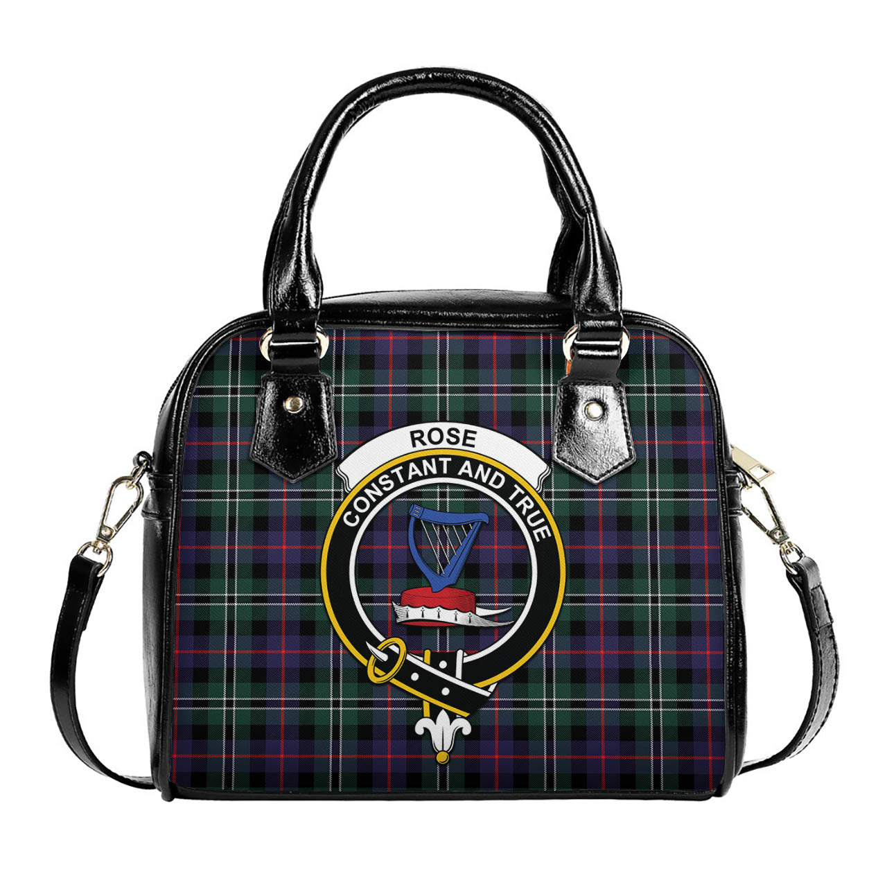 Rose Hunting Modern Tartan Shoulder Handbags with Family Crest One Size 6*25*22 cm - Tartanvibesclothing