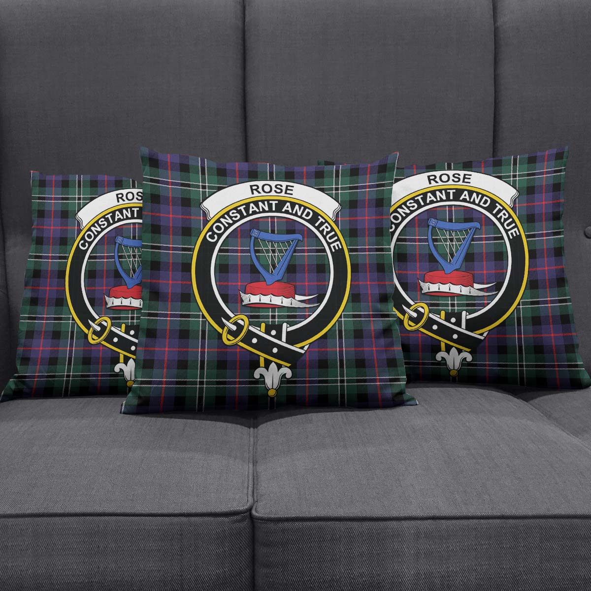 Rose Hunting Modern Tartan Pillow Cover with Family Crest Square Pillow Cover - Tartanvibesclothing