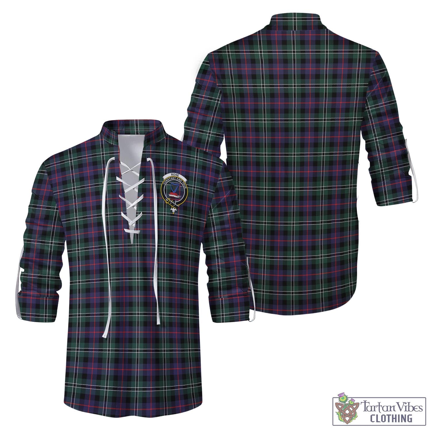 Tartan Vibes Clothing Rose Hunting Modern Tartan Men's Scottish Traditional Jacobite Ghillie Kilt Shirt with Family Crest