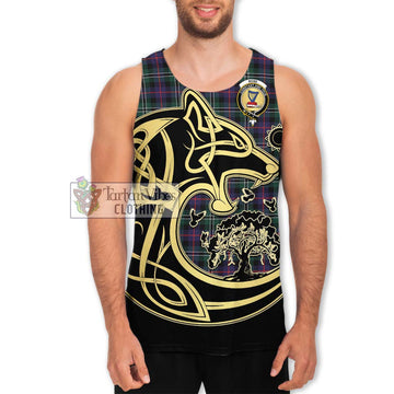 Rose Hunting Modern Tartan Men's Tank Top with Family Crest Celtic Wolf Style