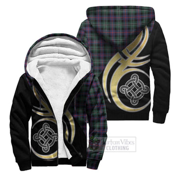 Rose Hunting Modern Tartan Sherpa Hoodie with Family Crest and Celtic Symbol Style