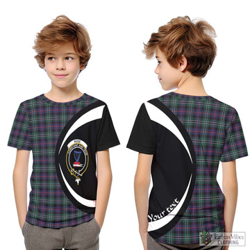 Rose Hunting Modern Tartan Kid T-Shirt with Family Crest Circle Style