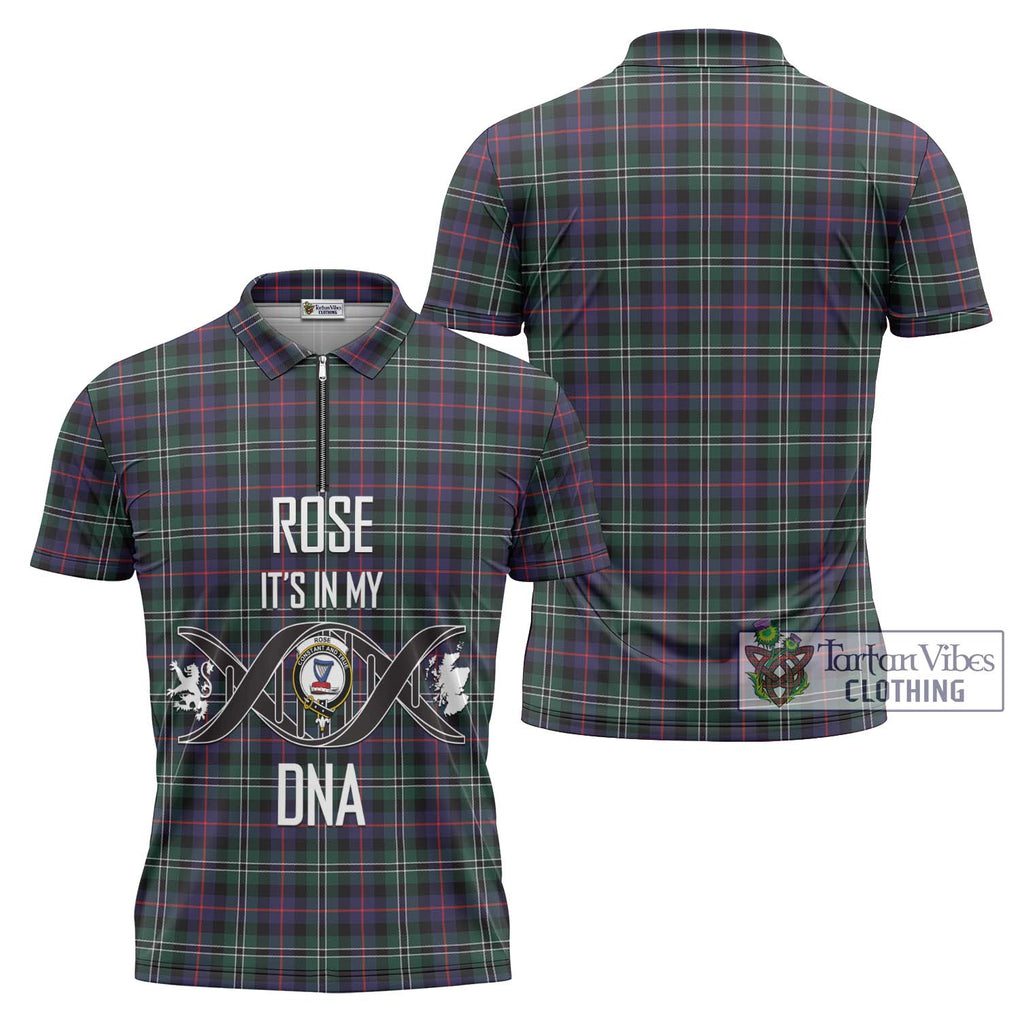 Rose Hunting Modern Tartan Zipper Polo Shirt with Family Crest DNA In Me Style Unisex - Tartanvibesclothing Shop