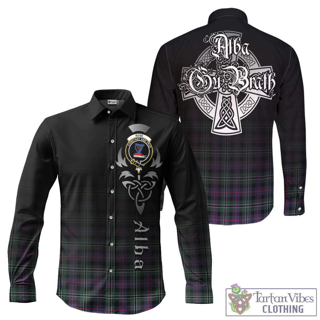 Tartan Vibes Clothing Rose Hunting Modern Tartan Long Sleeve Button Up Featuring Alba Gu Brath Family Crest Celtic Inspired