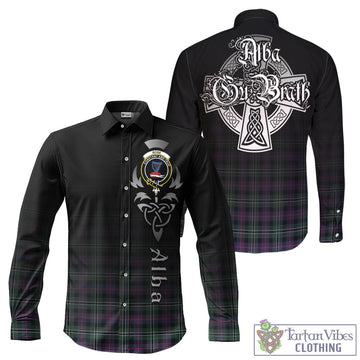 Rose Hunting Modern Tartan Long Sleeve Button Up Featuring Alba Gu Brath Family Crest Celtic Inspired