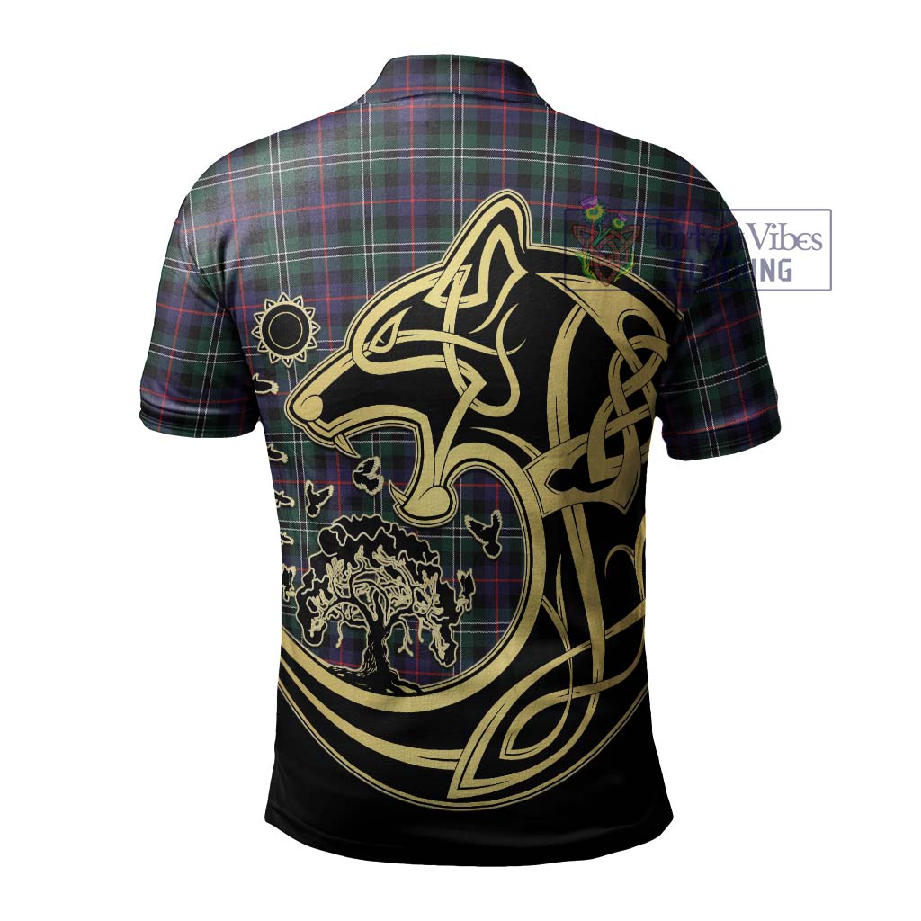 Tartan Vibes Clothing Rose Hunting Modern Tartan Polo Shirt with Family Crest Celtic Wolf Style