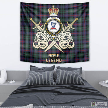 Rose Hunting Modern Tartan Tapestry with Clan Crest and the Golden Sword of Courageous Legacy