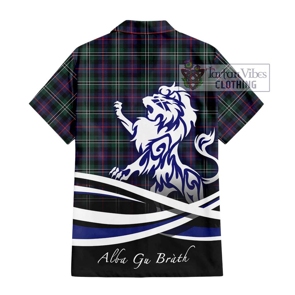 Rose Hunting Modern Tartan Short Sleeve Button Shirt with Alba Gu Brath Regal Lion Emblem - Tartanvibesclothing Shop