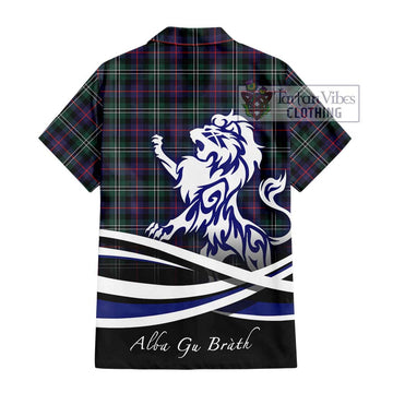 Rose Hunting Modern Tartan Short Sleeve Button Shirt with Alba Gu Brath Regal Lion Emblem