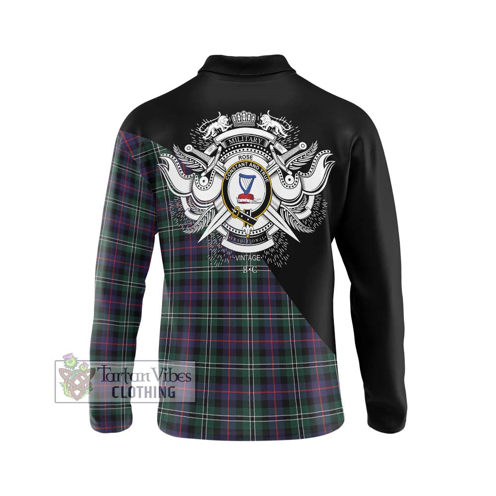 Rose Hunting Modern Tartan Long Sleeve Polo Shirt with Family Crest and Military Logo Style - Tartanvibesclothing Shop