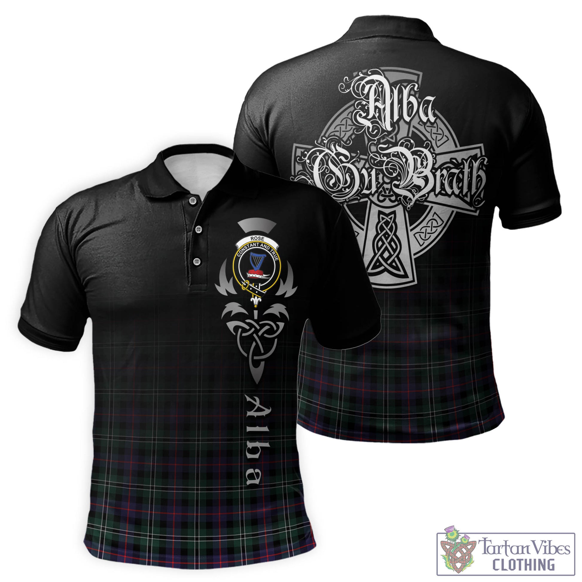 Tartan Vibes Clothing Rose Hunting Modern Tartan Polo Shirt Featuring Alba Gu Brath Family Crest Celtic Inspired