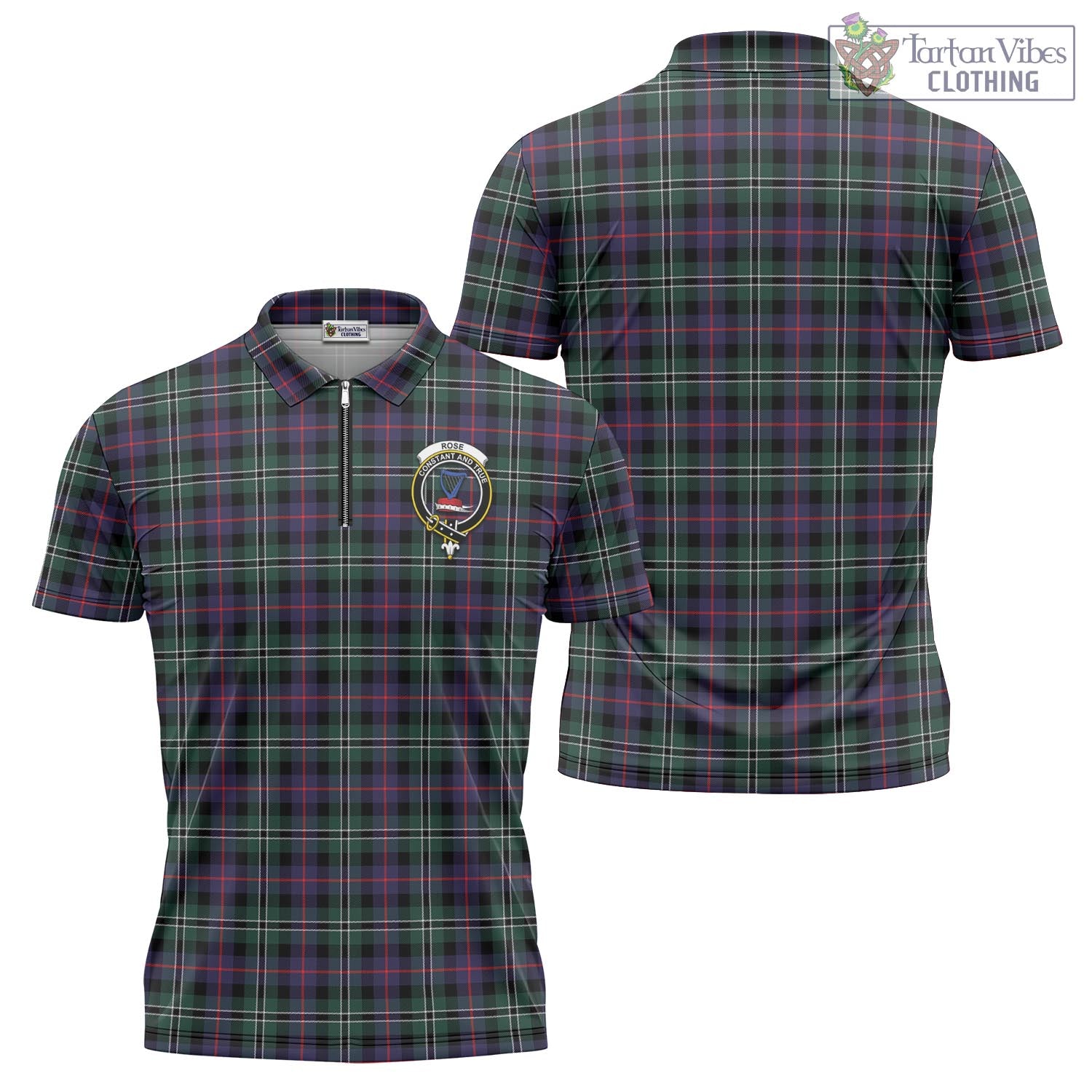 Tartan Vibes Clothing Rose Hunting Modern Tartan Zipper Polo Shirt with Family Crest