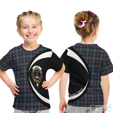 Rose Hunting Modern Tartan Kid T-Shirt with Family Crest Circle Style