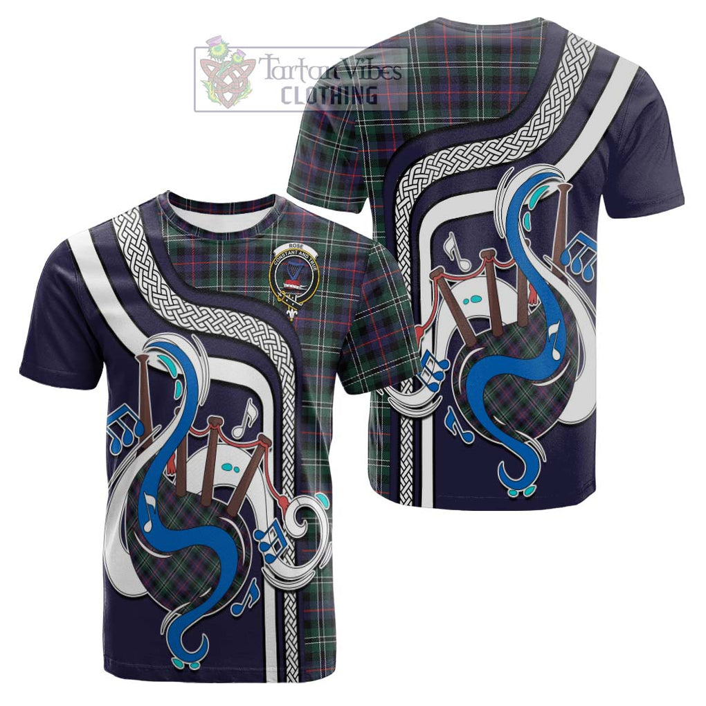 Tartan Vibes Clothing Rose Hunting Modern Tartan Cotton T-shirt with Epic Bagpipe Style