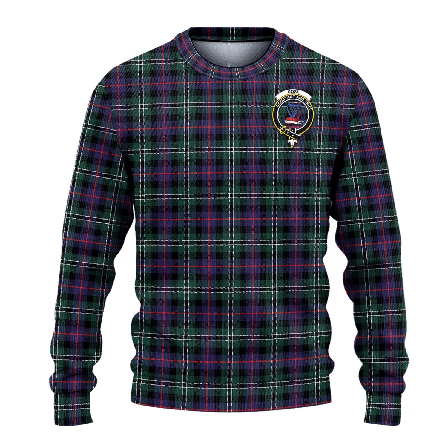 Rose Hunting Modern Tartan Knitted Sweater with Family Crest - Tartanvibesclothing