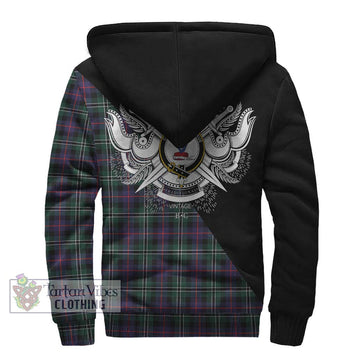 Rose Hunting Modern Tartan Sherpa Hoodie with Family Crest and Military Logo Style