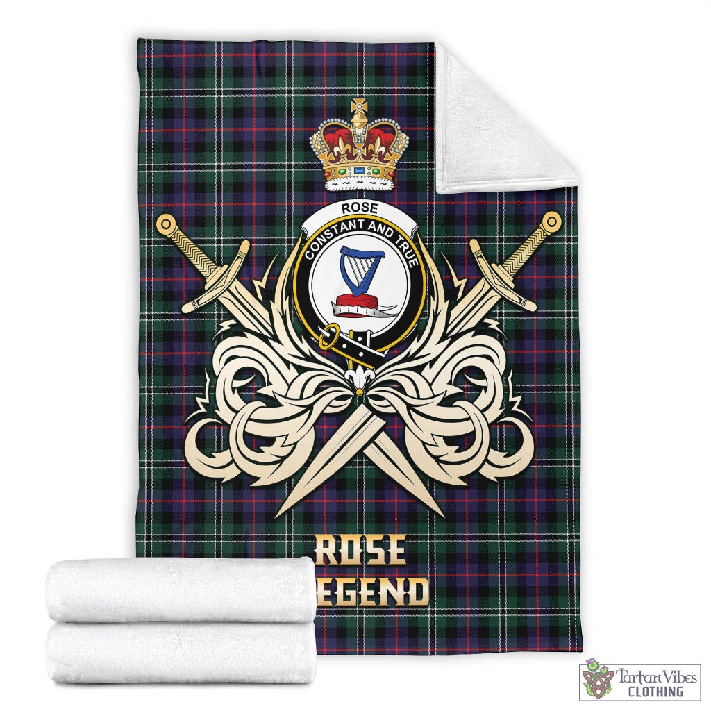 Tartan Vibes Clothing Rose Hunting Modern Tartan Blanket with Clan Crest and the Golden Sword of Courageous Legacy