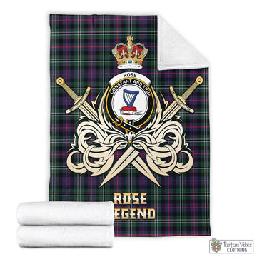 Rose Hunting Modern Tartan Blanket with Clan Crest and the Golden Sword of Courageous Legacy