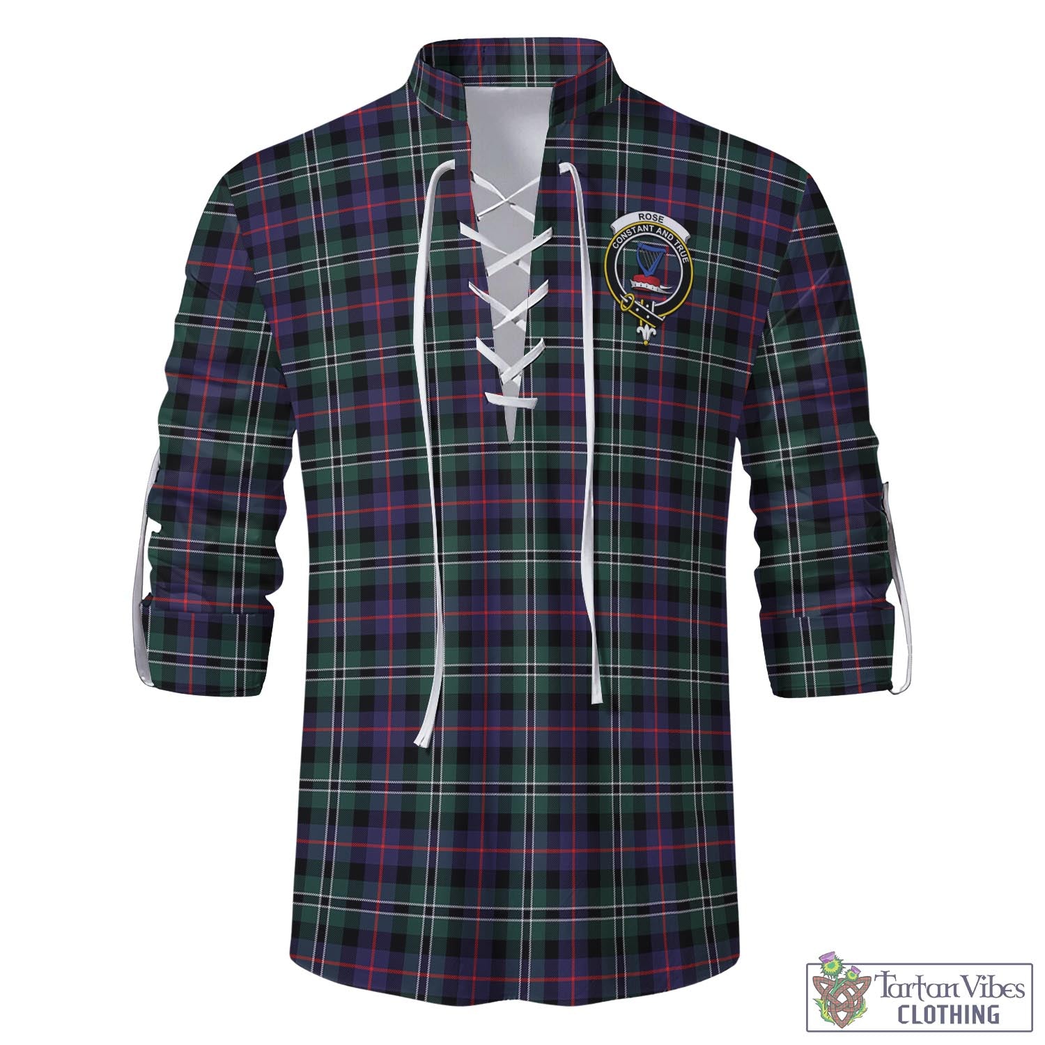 Tartan Vibes Clothing Rose Hunting Modern Tartan Men's Scottish Traditional Jacobite Ghillie Kilt Shirt with Family Crest