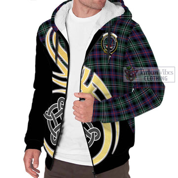 Rose Hunting Modern Tartan Sherpa Hoodie with Family Crest and Celtic Symbol Style