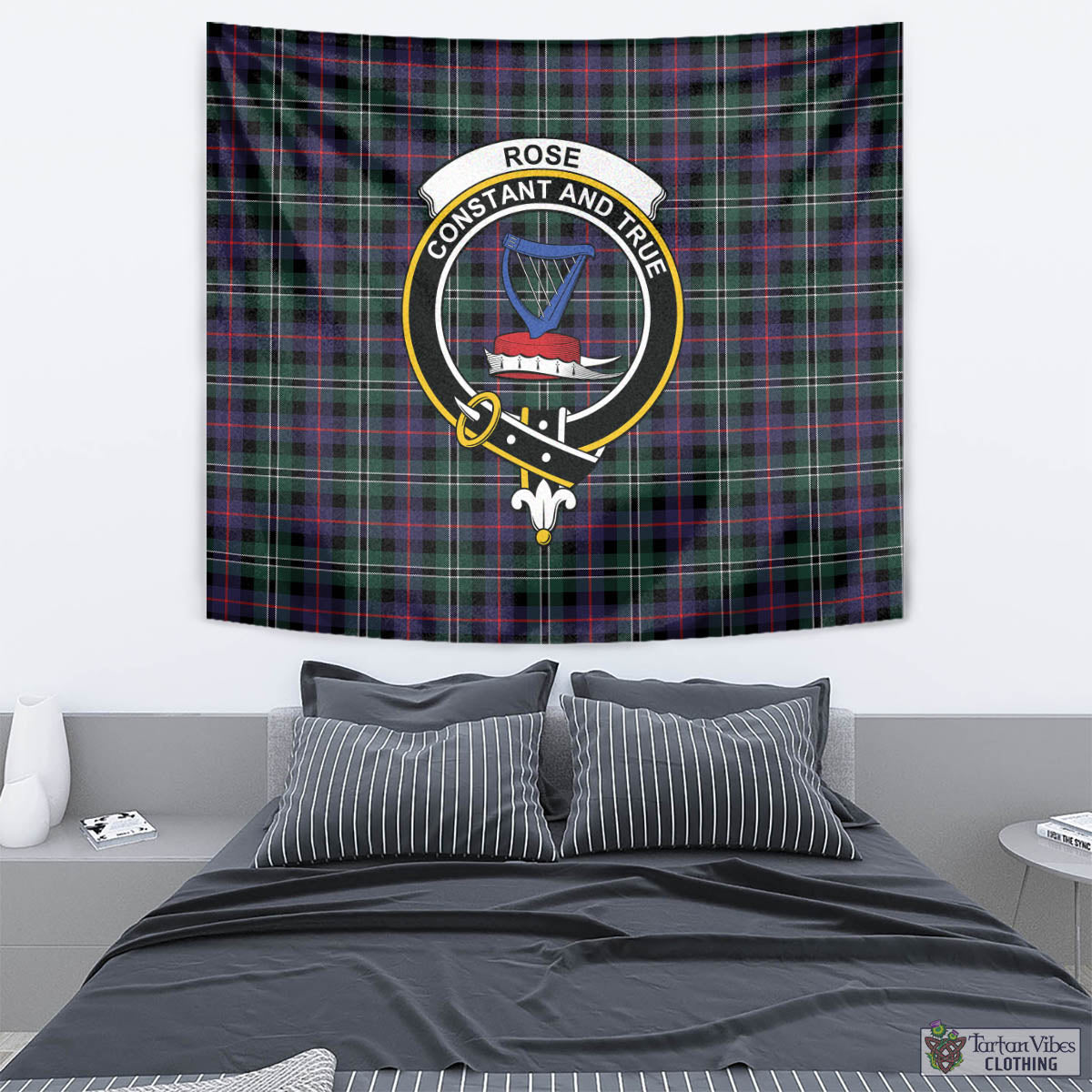 Tartan Vibes Clothing Rose Hunting Modern Tartan Tapestry Wall Hanging and Home Decor for Room with Family Crest