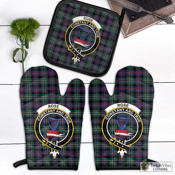 Rose Hunting Modern Tartan Combo Oven Mitt & Pot-Holder with Family Crest