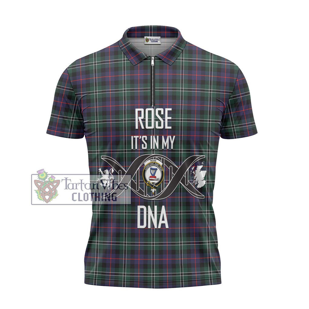 Rose Hunting Modern Tartan Zipper Polo Shirt with Family Crest DNA In Me Style - Tartanvibesclothing Shop