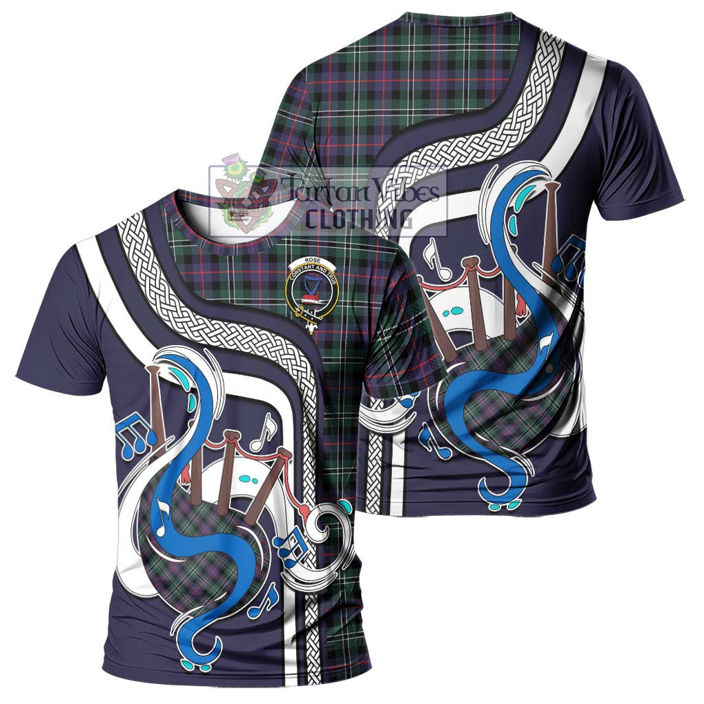 Rose Hunting Modern Tartan T-Shirt with Epic Bagpipe Style - Tartanvibesclothing Shop