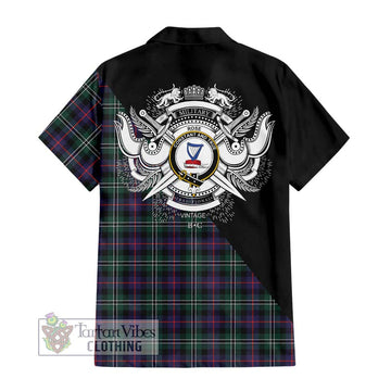 Rose Hunting Modern Tartan Short Sleeve Button Shirt with Family Crest and Military Logo Style