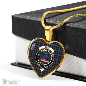 Rose Hunting Modern Tartan Heart Necklace with Family Crest