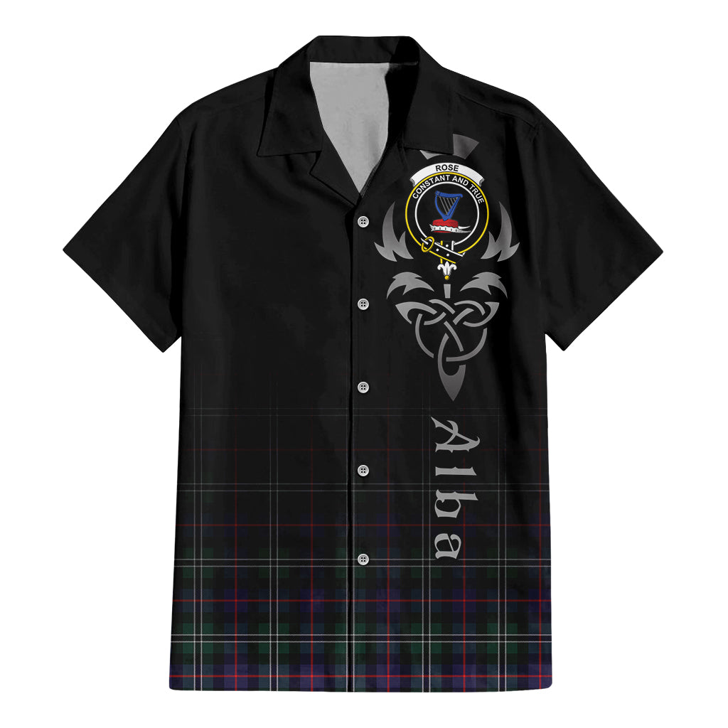 Tartan Vibes Clothing Rose Hunting Modern Tartan Short Sleeve Button Up Featuring Alba Gu Brath Family Crest Celtic Inspired