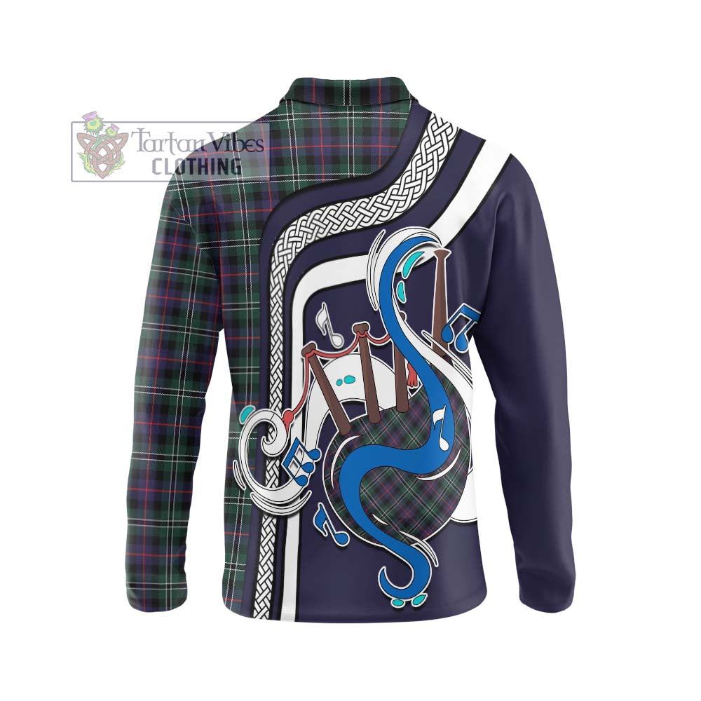 Tartan Vibes Clothing Rose Hunting Modern Tartan Long Sleeve Polo Shirt with Epic Bagpipe Style