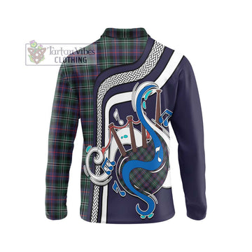 Rose Hunting Modern Tartan Long Sleeve Polo Shirt with Epic Bagpipe Style