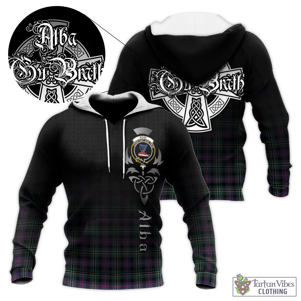 Tartan Vibes Clothing Rose Hunting Modern Tartan Knitted Hoodie Featuring Alba Gu Brath Family Crest Celtic Inspired