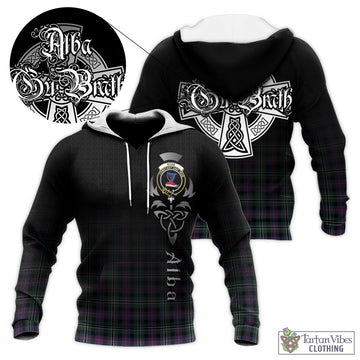 Rose Hunting Modern Tartan Knitted Hoodie Featuring Alba Gu Brath Family Crest Celtic Inspired