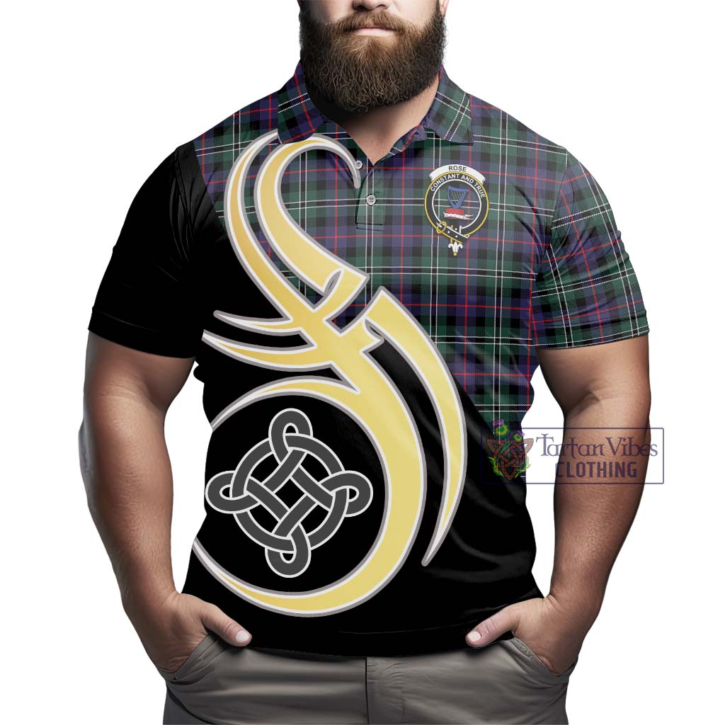 Tartan Vibes Clothing Rose Hunting Modern Tartan Polo Shirt with Family Crest and Celtic Symbol Style