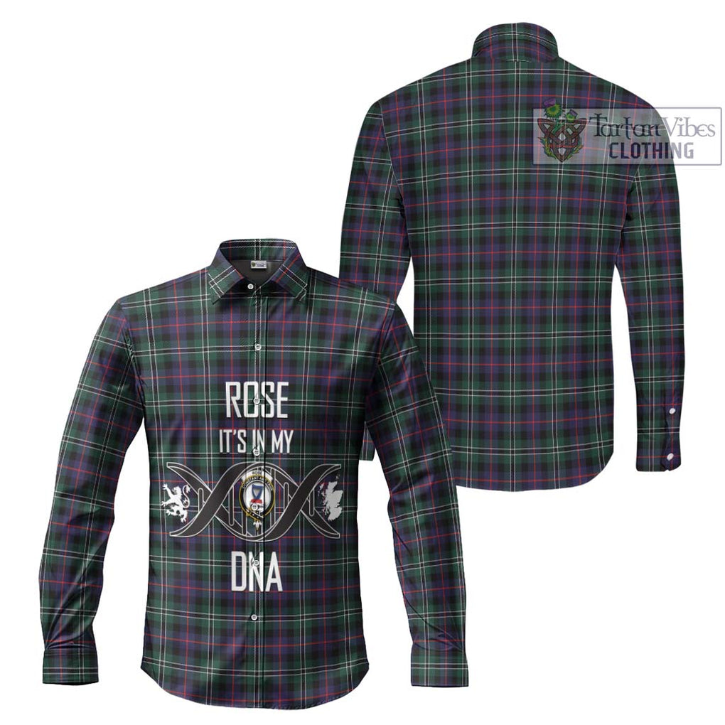 Rose Hunting Modern Tartan Long Sleeve Button Shirt with Family Crest DNA In Me Style Men's Shirt - Tartanvibesclothing Shop