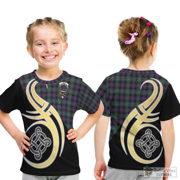 Rose Hunting Modern Tartan Kid T-Shirt with Family Crest and Celtic Symbol Style