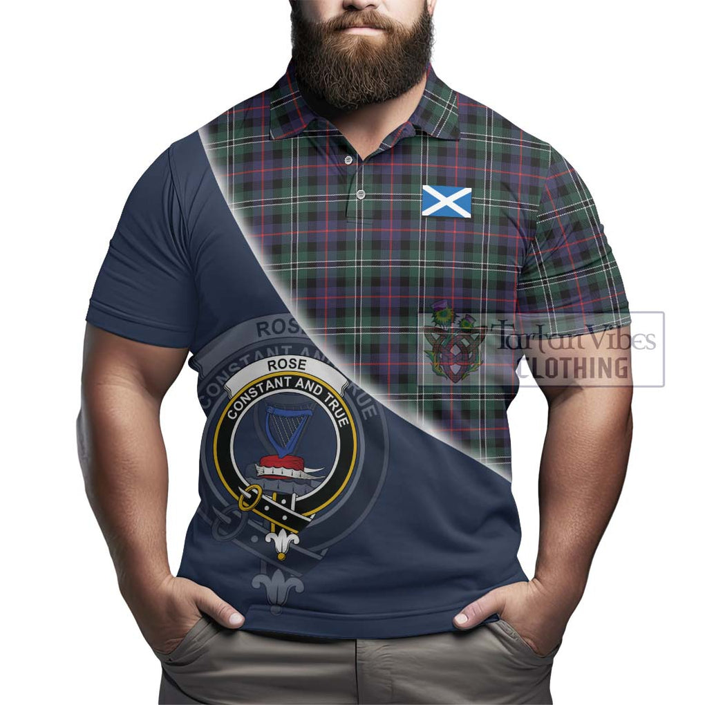 Rose Hunting Modern Tartan Polo Shirt with Personalised National Flag and Family Crest Half Style - Tartanvibesclothing Shop