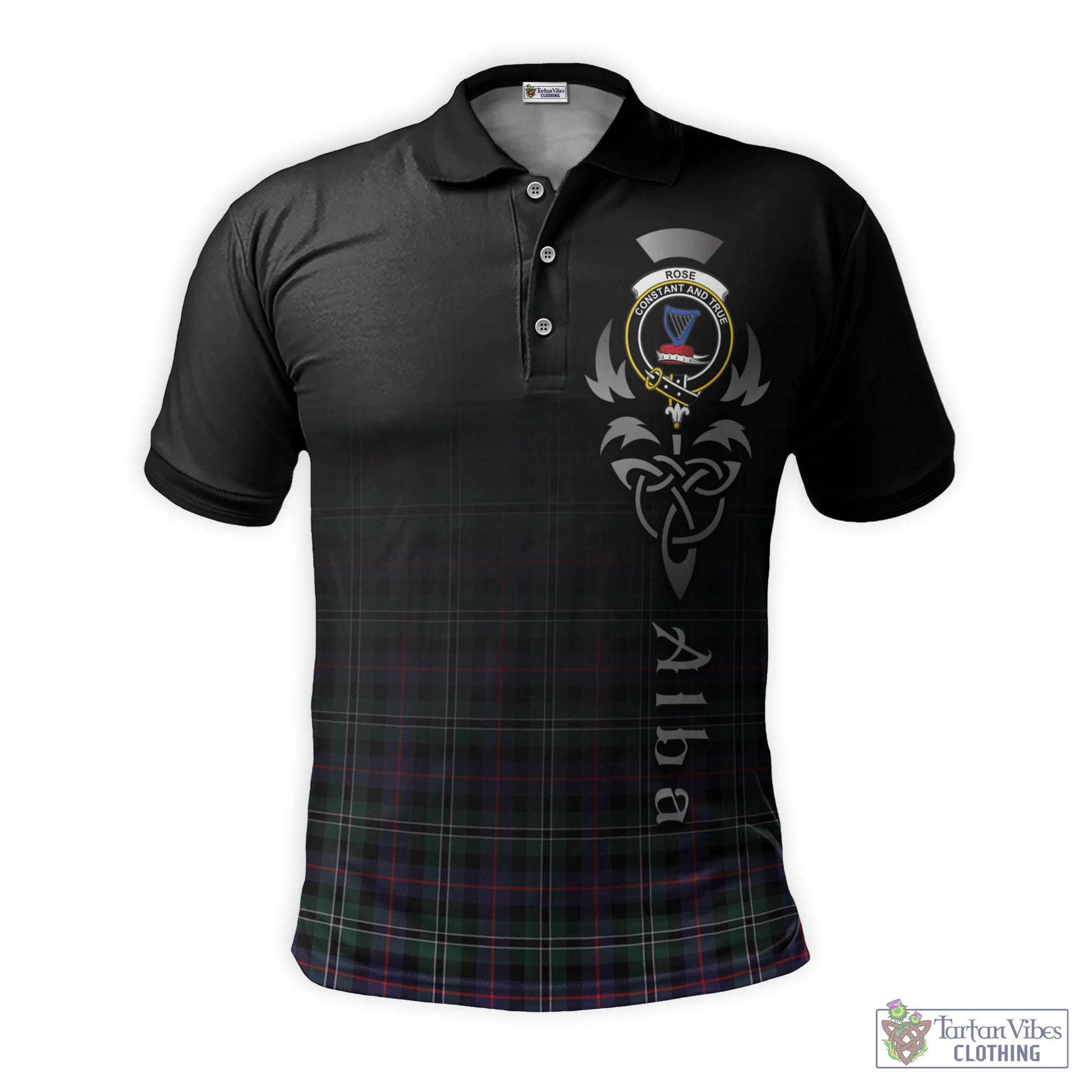 Tartan Vibes Clothing Rose Hunting Modern Tartan Polo Shirt Featuring Alba Gu Brath Family Crest Celtic Inspired