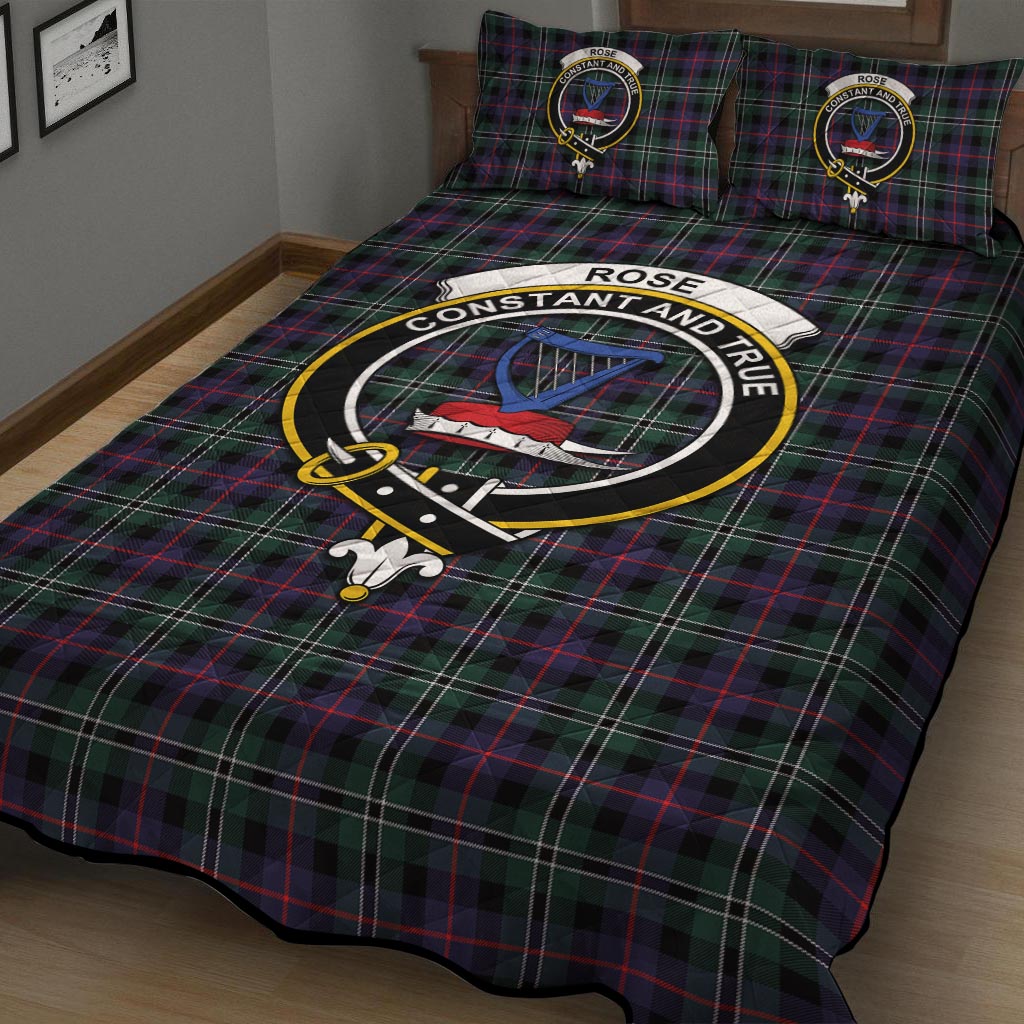 Rose Hunting Modern Tartan Quilt Bed Set with Family Crest