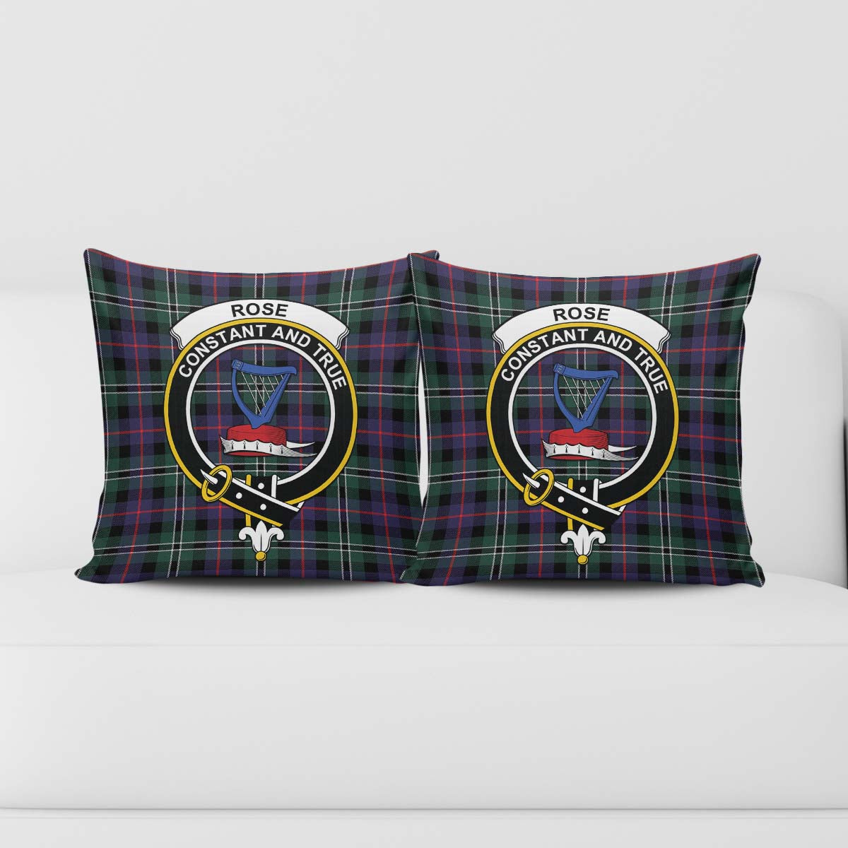 Rose Hunting Modern Tartan Pillow Cover with Family Crest - Tartanvibesclothing