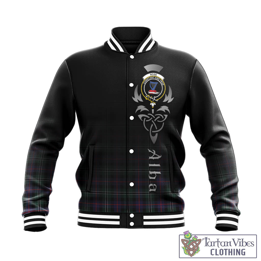 Tartan Vibes Clothing Rose Hunting Modern Tartan Baseball Jacket Featuring Alba Gu Brath Family Crest Celtic Inspired