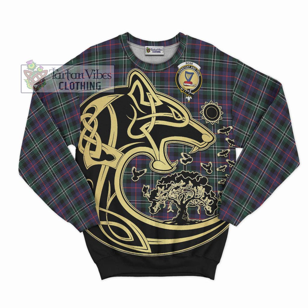 Rose Hunting Modern Tartan Sweatshirt with Family Crest Celtic Wolf Style - Tartan Vibes Clothing