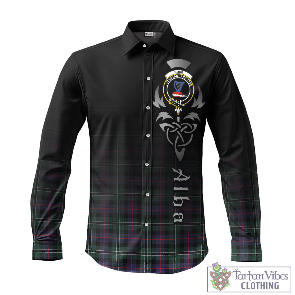 Tartan Vibes Clothing Rose Hunting Modern Tartan Long Sleeve Button Up Featuring Alba Gu Brath Family Crest Celtic Inspired