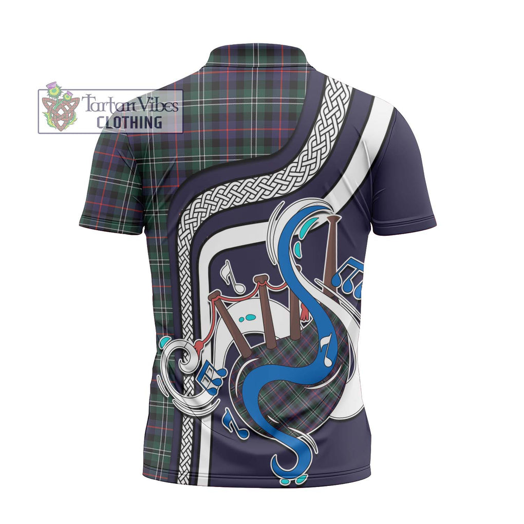 Rose Hunting Modern Tartan Zipper Polo Shirt with Epic Bagpipe Style - Tartanvibesclothing Shop