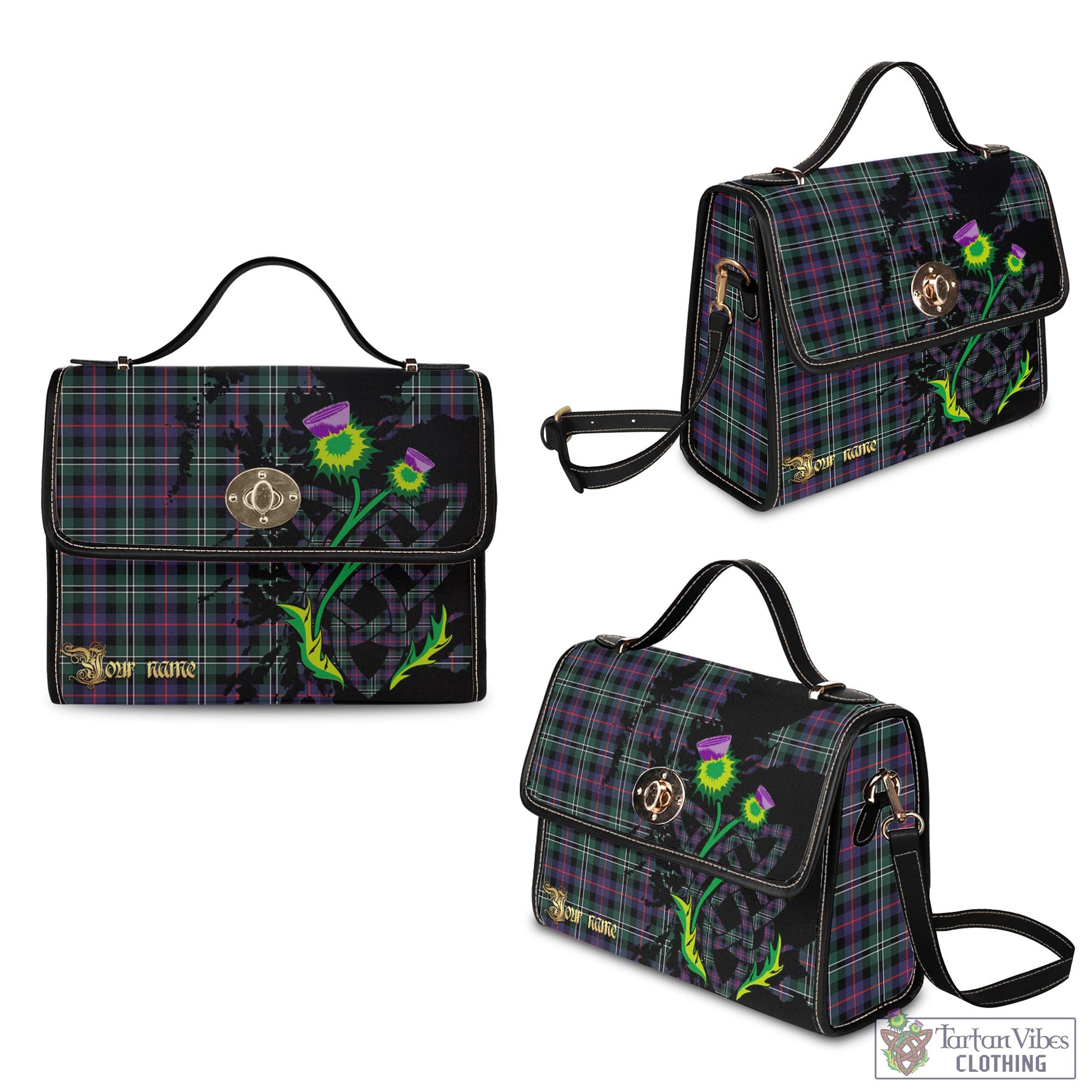 Tartan Vibes Clothing Rose Hunting Modern Tartan Waterproof Canvas Bag with Scotland Map and Thistle Celtic Accents